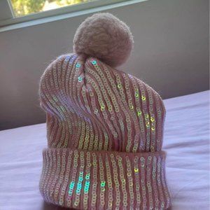 H&M girls kids pink sequins hat size:8-12Y